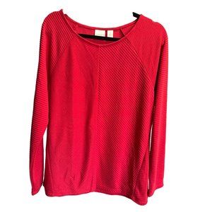 Chico’s size 2(L) red textured princess seams long sleeve top great for holidays